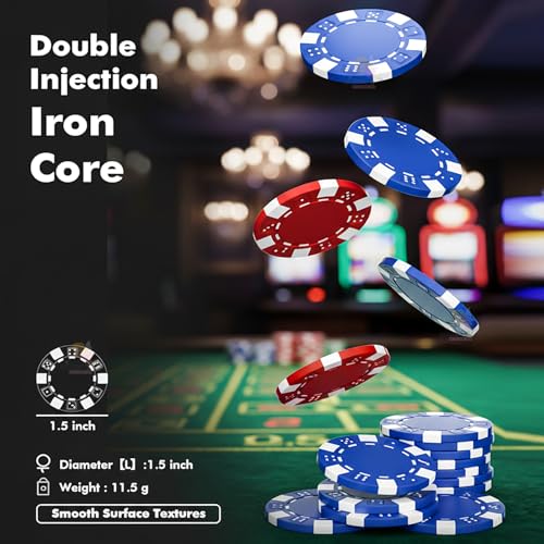 Image of WISHKEY Poker Chips Set 500 PCS with 5 Dice, 2 Decks of Playing Cards, 3 Dealer Buttons & Premium Carry Case Casino Style Poker Game Set for Home Party, Family & Friends 14+ Years