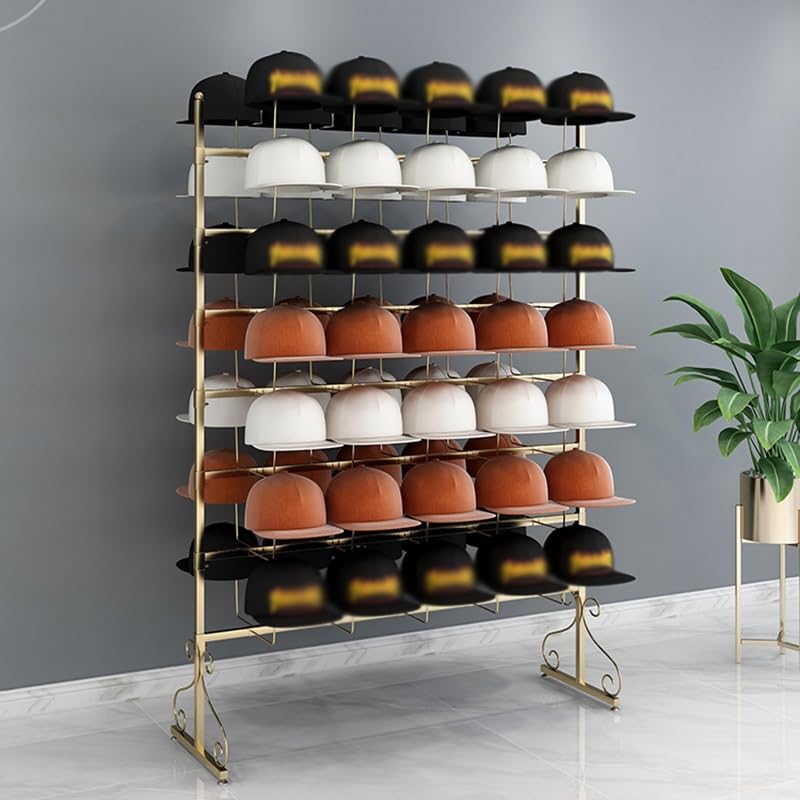 Soporte de exhibición de muestras de Azulejos, Soporte Grande para Sombreros, Organizador de Almacenamiento de Gorras Ajustable, Perchero metálico de pie para t,Gold-7 Layers
