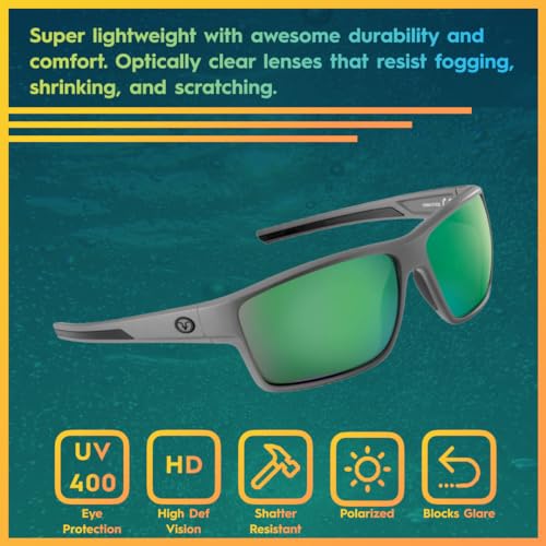 Flying Fisherman Mojarra Polarized Rectangular Sunglasses, Matte Gray Frame/Amber-Green Mirror Lens, Medium2