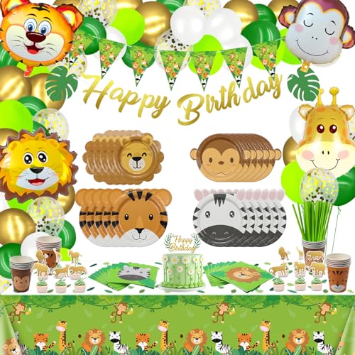 Safari en la Jungla Decoración para Fiesta de Cumpleaños, Platos de Papel de Animales, Mantel Safari, Globos de Animales, Pancartas, Productos para Fiestas de Animales para Cumpleaños Infantiles