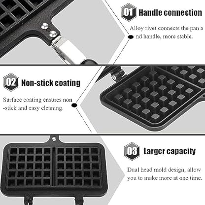 Agatige Herd Waffeleisen, doppelseitig nicht stockgusseisen Waffel Maker Camping Waffelpfanne für belgische Waffelnsandwiche -Totefalle Frühstück, 8,5 x 13,2 Zoll – Bild 7