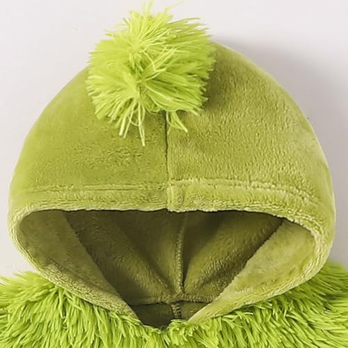 Suolongsama Infant Baby Boy Girl Christmas Outfit Hooded Zipper Jumpsuit Romper Furry Green Monster Xmas Clothes4