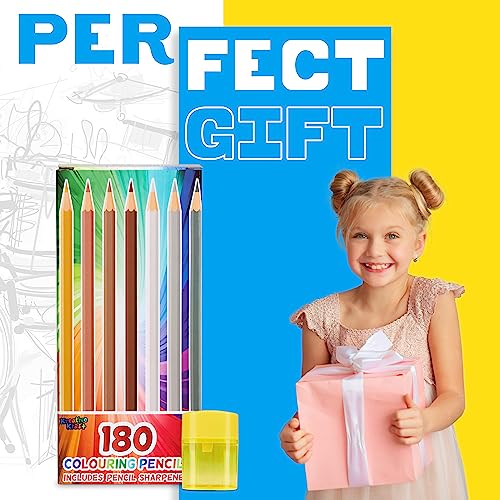 KreativeKraft Coloured Pencils Set of 180, Colouring Pencils for Kids Teens and Adults, 30 Colours Sharpener Included - Image 3