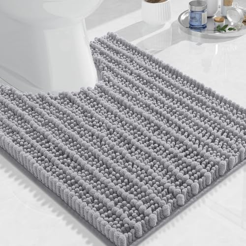 Image of Arotive Luxury Toilet Rugs U-Shaped 24x20, Extra Soft Thick Absorbent Shaggy Chenille Bath Rugs, Machine Wash Dry, Bath Mat for Toilet Base, Tub and Shower, Home Decor Accessories, Grey