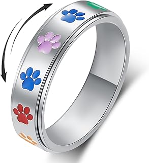 OreilleStar Anxiety Ring for Women Spinner Ring:Titanium Stainless Steel Fidget Ring Men Women Teens Silver 6mm Width With Dog Paw Pattern Size 8 Spinning Outer Band for Anxiety Relieving