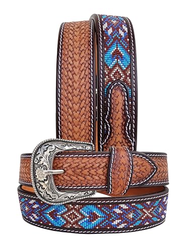 Western Tooled Leather Beaded Belt For Men and Women 30AB010