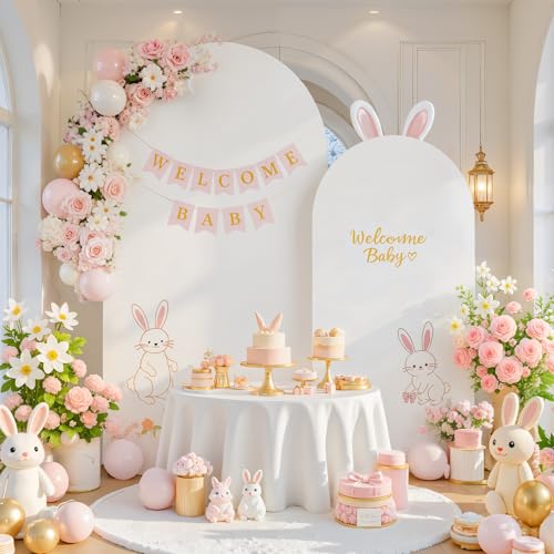 Image of White and Beige Arch Backdrop Cover for Wedding, 7.2FT 6FT Set of 2 Stretchy Spandex Fitted Arch Stand Cover for Baby Shower, Birthday Party Decor, Chiara Backdrop Cover with Double-Sided Design