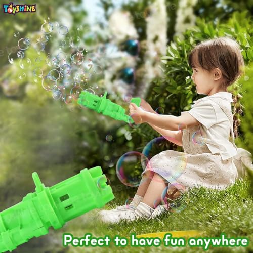 Image of Toyshine 8 Hole Electric Bubbles Gun Gatling Bubble Machine Toy with Scoup Bottle for Children Party Favors Outdoor & Indoor Activity for Boys Girls 3 Years and Above (Green)