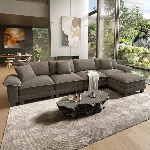 Image of HERA'S HOUSE 158 inch Oversized Modular Sectional L Shaped Sofa,Chenille Ash | 5-Seater Living Room Couches, Wider Armrest and Deep Seat, Comfy Cloud Couch with Ottoman, Light Gray