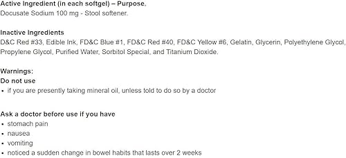 Vista 5 de Kirkland Suavizante de heces Signature de 100 mg, 400 cápsulas blandas (paquete de 2)