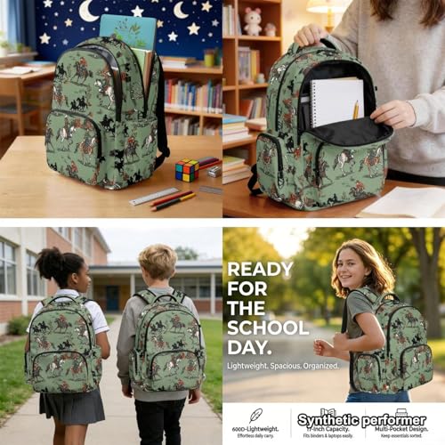 POLERO Boys Bookbag with Lunch Box Age 6-14 Western Cowboy Backpack with Wide Padded Strap 17" 25L Large for 15.6" Laptop for Elementary Middle School - Image 3