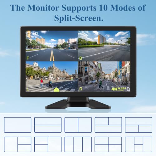 Image of 10.1 inch 1080P Wired Backup Camera System Kit, Color Night Vision Touch Screen DVR Recording Waterproof 4 Split Screen Rear Side View Camera for Truck RV Trailer Semi Box Truck Bus