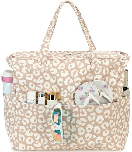Image of LEDAOU Large Beach Bag Women Waterproof Sandproof Zipper Beach Tote Pool Bag for Swim Gym Grocery Travel with Wet Pocket