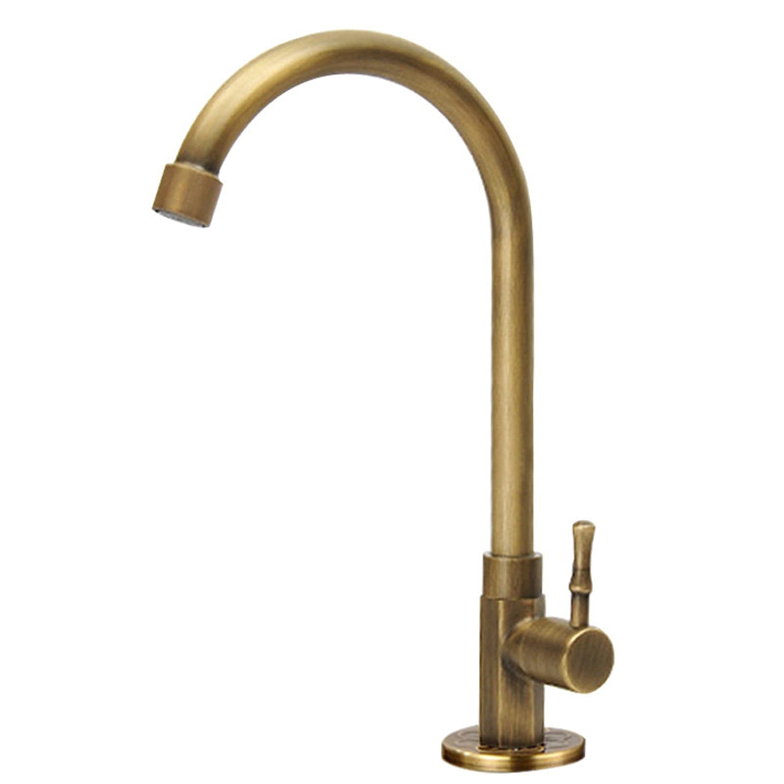 ZYCHSJXA Kitchen Bath Taps Faucet, Antique Brass Single Cold Water Sink, Handle Hole 360 Degree Swivel Faucet