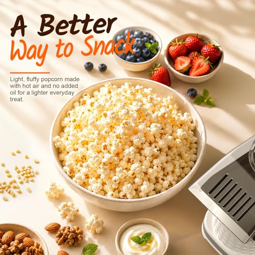 Image of Hot Air Popcorn Popper, 1200W 4.5QT Popcorn Maker, Compact Popcorn Machine