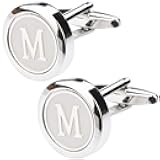 Mens Classic Stainless Steel Initial Cufflinks 26 Alphabet Initial Letter Cufflinks Business Wedding Shirts A-Z