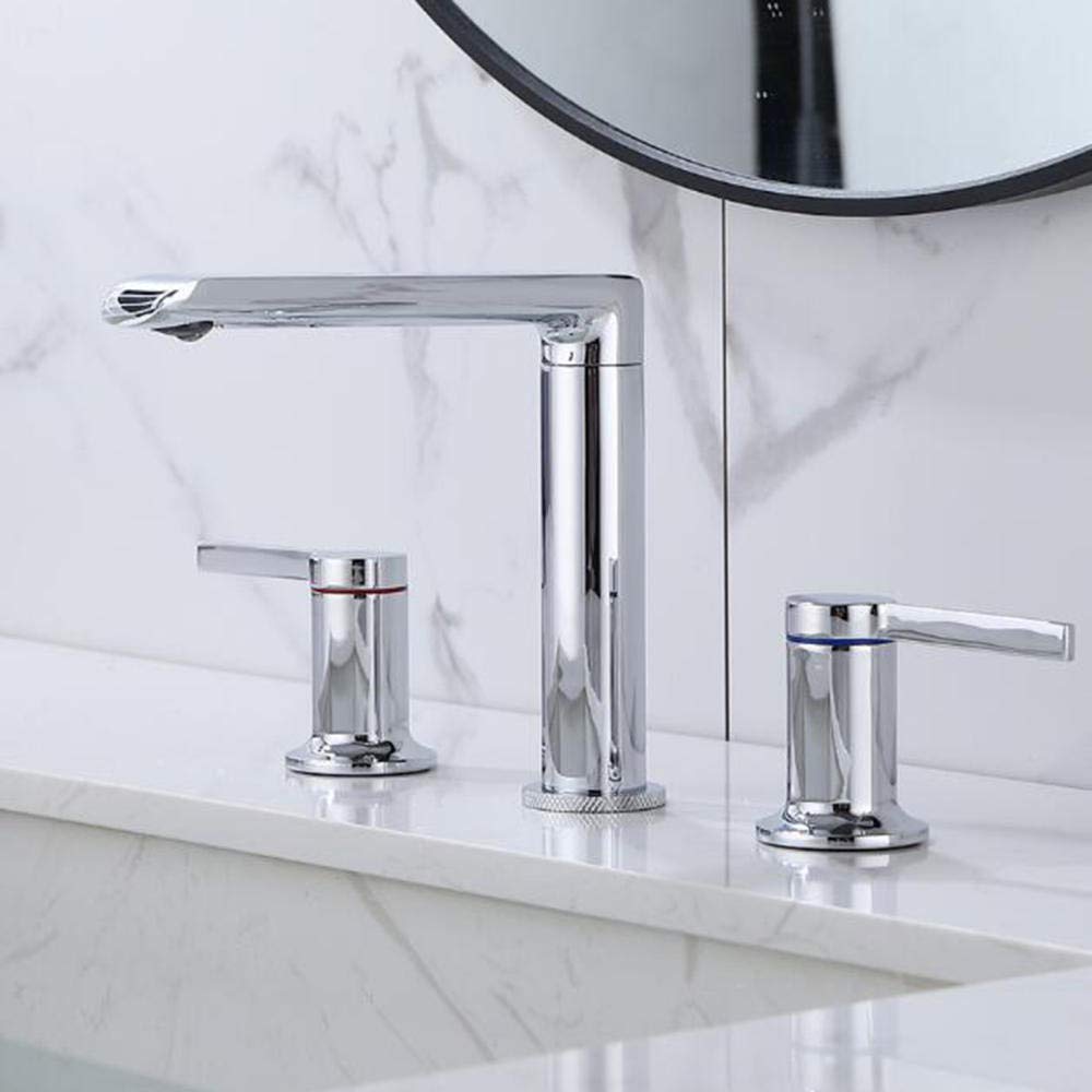 VDOQTLJT 3 Hole Basin Mixer Tap Hot and Cold Brass Rotatable Double Handle Independent Switch Bathroom Sink Faucet-Black(Cromo)