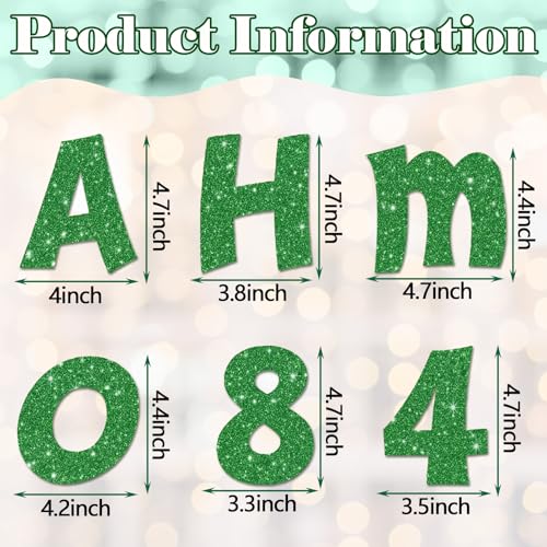 Image of Colarr 216 Pcs Glitter Bulletin Board Letters for Classroom Number Alphabet Punctuation Symbol Cutout 4'' Die-Cut Poster Letter with Adhesive Dot School Graduation Party Summer Decor Display(Green)