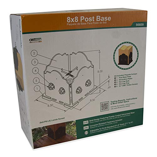 Image of Ozco Laredo Sunset 8x8 Post Base Kit, Includes Decorative Plates, Hex Cap Nuts, OWT Timber Screws, Galvanized Steel for Pergolas | 56609