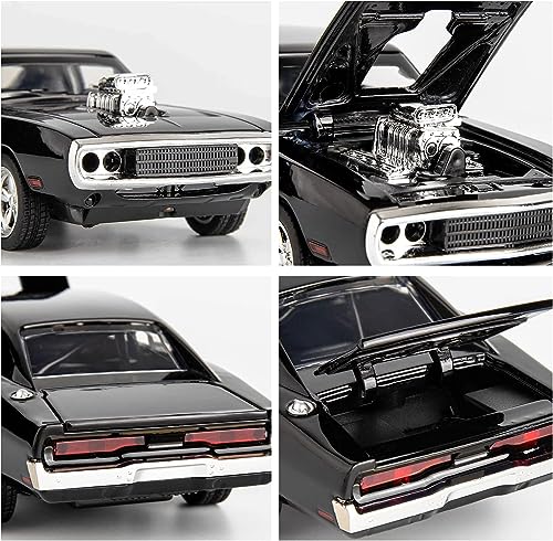 Image of Alloy Metal Pull Back Die-cast Car 1:32 Fast and The Furious Dodge Charger Diecast Metal Pullback Toy car with Openable Doors, Light Music Boys Gifts Toys for Kids -Black