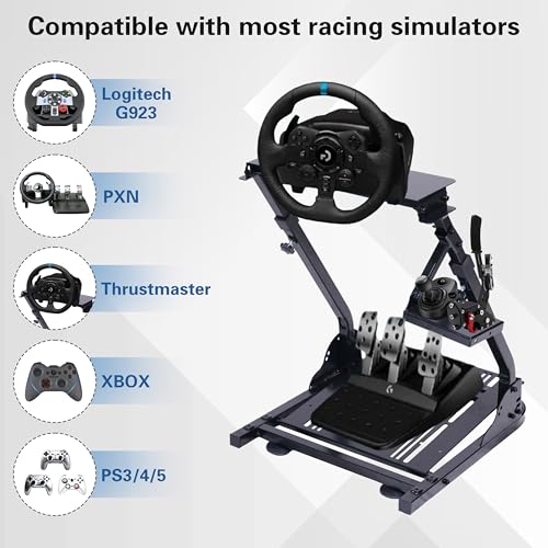 Image of PLLOVOR Racing Wheel Stand with Handbrake Mount,Foldable and Adjustable Steering Wheel Stand for Logitech G27 G29 G920 G923,Thrustmaster T300 T248,Fanatec Racing Simulator Cockpit