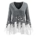 iHENGH Damen Frühling Sommer Top Bluse Bequem Lässig Mode Frauen Farbblock Langarm Brief Print Oansatz Sweatshirt Pullover Top Bluse(Grau, S)
