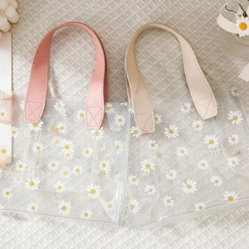 Image of SATYAM KRAFT 6 Pcs Transparent Reusable Leather Goodie Bags | Elegant Gift Bags for Her /Him Wedding Return Favors, Engagement Hampers, Marriage, Birthday & Festival Gifting | Handle Hamper Shopping Carry Bags (Flower Print (Beige))