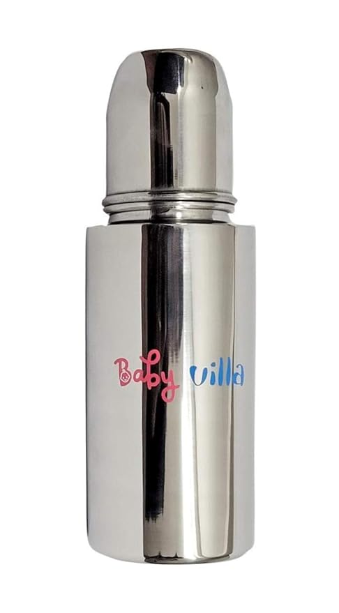 Babyvilla Stainless Steel Baby Feeding Bottle for Kids Steel Feeding Bottle for Milk and Baby Drinks Zero Percent Plastic No Leakage Baby Milk and Water Feeding Bottle (200ml, Pack of 1)
