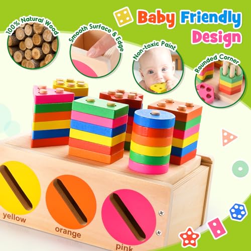 Zapwhiz Montessori Toys For 1 2 3 Year Old, Color And Shape Sorting Box Wooden Sensory Toys For Toddlers 1-3,Educational Birthday Gift For Baby Boys Girls Age 12-18 Months thumb #1