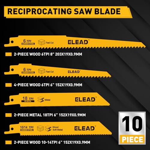 image for ELEAD 10-Piece Bi-Metal Reciprocating Saw Blade Set, Premium 6 & 8 Inc