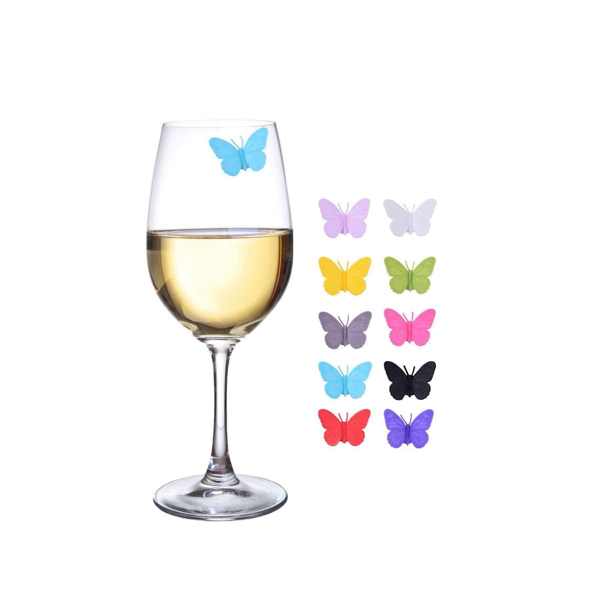 RUITASA Wine Glass Markers Set?10pcs Colorful Butterfly Silicone Drink Glass Charms,Wine Glasses for Party Favors Dinner Wedding(Butterfly Assorted)