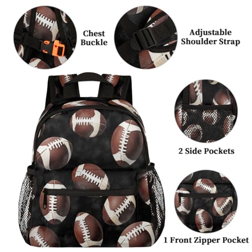 Image of Toddler Sports Backpack for Boys Girls,12 Inch Kids Backpack for Preschool Kindergarten Elementary,Lightweight Small Bookbag with Chest Strap for Daycare Travel,Footballs Rugby Ball Texture