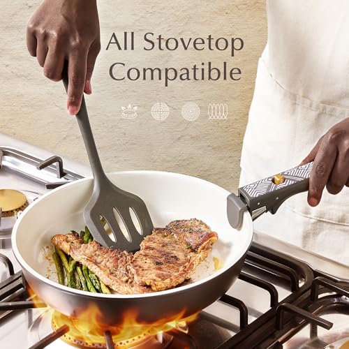 Image of CAROTE 21-Piece Ceramic Cookware Set, Nonstick Pots and Pans Set with Detachable Handle, Non-Toxic Kitchen Cooking Set, Induction Compatible, Dishwasher & Oven Safe, Charcoal