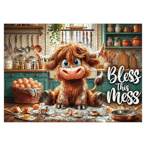Highland Cow Kitchen Puzzles for Adults 1000 Pieces, Cute Animal Art Jigsaw Puzzles, Fun Cow Puzzles miniatura 2