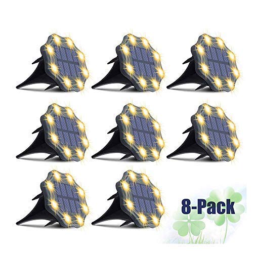 Solar Ground Lights Warm White -[Super Bright & Long Last] JESLED Outdoor IP67 Waterproof Pathway Disk Lights, 8 LED Landscape Lighting Garden Path Light for Walkway Driveway Yard Lawn Patio (8Pack)