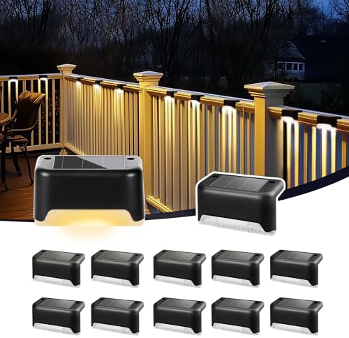 PATIOWIN Solar Deck Lights Outdoor, Solar Step Lights Waterproof Led Lights for Outdoor Stairs, Step, Fence, Patio,Yard,Porch and Balcony(12 Pack,Warm White)
