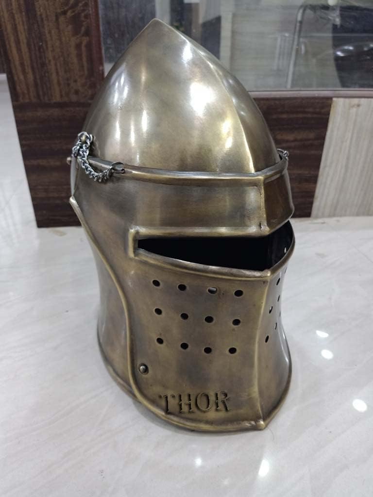 THOR INSTRUMENTS Medieval Visored Barbuta Armor Helmet Antique Knights Templar Crusaders Halloween Costume Props Rustic Vintage Home Decor Gifts