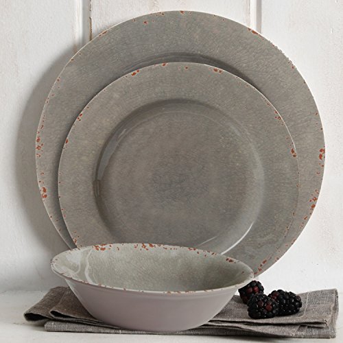 Gibson Studio 114336.12 Mauna 12 Piece Heavy Weight Melamine Dinnerware Set, Grey Rustic