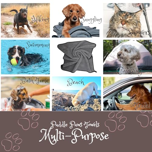 3 Pack ‘Puddle Paws Dog Towels’, 2 Large (51×23 inch) & 1 Small (23×23 inch) Luxury 800 GSM Plush Microfiber Pet Towels for Bath, Shower, Grooming, Swimming, and Travel by Keystone 3 Pack ‘Puddle Paws Dog Towels’, 2 Large (51×23 inch) & 1 Small (23×23 inch) Luxury 800 GSM Plush Microfiber Pet Towels for Bath, Shower, Grooming, Swimming, and Travel by Keystone