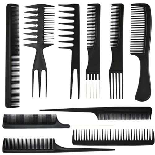 10Pcs Hairdressing Comb Set Hair Styling Kit Professional Barber Gift Black Colour Set Portable Set Hair Care for Men & Women