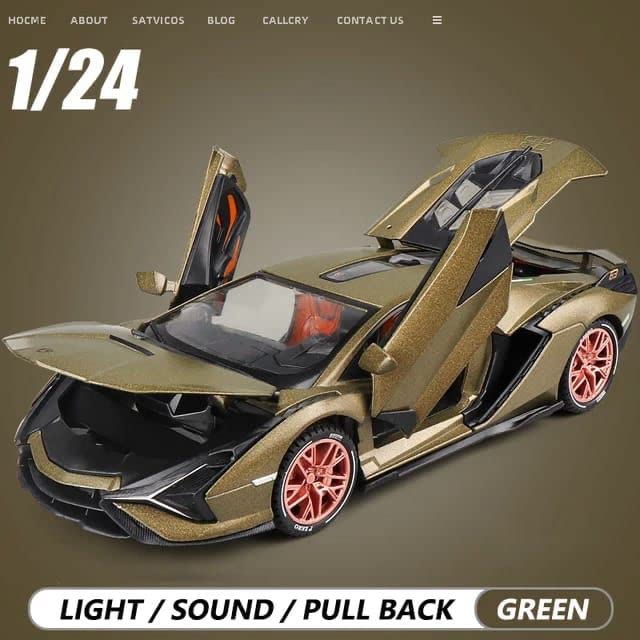 Image of Metal Pull Back Diecast Car 1:24 Big Lamborghini Sian Pull Back Car Model With Sound Light Boys Gifts Toys For Kids?Pack Of 1?,Multicolor