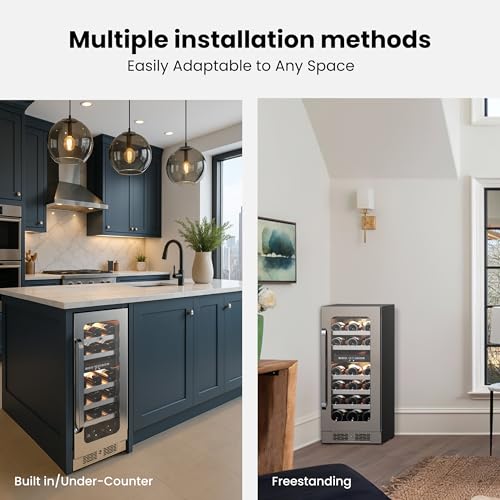 Image of Wine Fridge Refrigerator 30 Inch Wine Cooler Bundle Built-In or Freestanding Wine Fridge with Glass Door Large Capacity Holds 58 Bottles Beverage For Home Bar Kitchen