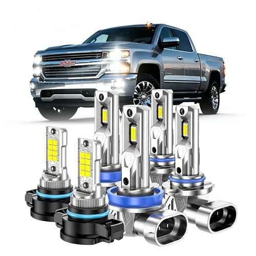 Image of Marsauto H11 9005 High /Low Beam and 5202 LED Fog Light Bulbs Combos Fits For 2007 GMC Sierra 1500 2500hd 3500hd, 92,000LM Bright 6500K 9005 H11 Bulbs, led hood light mount brackets