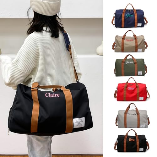 Customizable Embroidered Oxford Duffle Bags with Shoe Compartment, Large Travel Gym Bags for Women & Men, Waterproof Weekender Overnight Tote for Sport, Hiking, Camping(Multiple Color)4