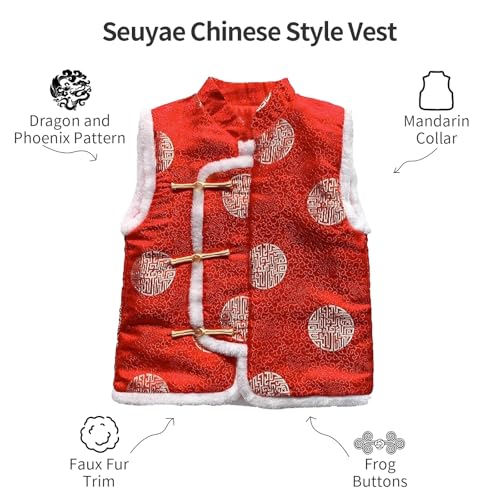 Girl Boy Chinese New Year Vest Traditional Frog Buttons Tang Suit Winter Faux Fur Trim2
