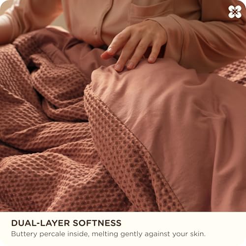 Image of Bedsure Cotton Duvet Cover Queen - 100% Cotton Waffle Weave Burnt Orange Duvet Cover Queen Size, PureWoven Breathable Bedding Set for All Season, 3 Pieces, 90 inchx90 inch