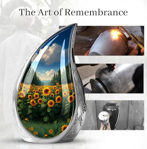 Image of Cremation Urns for Ashes Sunflowers - Large Urns for Human Ashes Adult Male - Sunflower Urn for Human Adult Man and Women - Large Decorative Urn for Mom and Dad 10inch