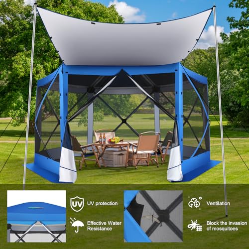 Image of COBIZI 12x12 FT Pop Up Canopy Extendable Tent, Gazebos On Clearance With Removable Roof, Screened In Gazebo,Screen Tents Portable carpas para patio for Outdoor Camping,Backyard, Garden, Blue(Upgraded)