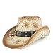 MUJUN 2019 Moda Retro Verano Vintage Unisex de ala Ancha Paja Vaquero Vaquera Sombrero Occidental Banda de Cuero de cráneo Hueco Sombrero for el Sol (Color : Beige, tamaño : 56-58)