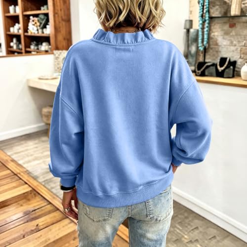 Elneeya Womens Oversized Sweatshirt Vneck Ruffle Vintage Fall Sweatshirts - image 4